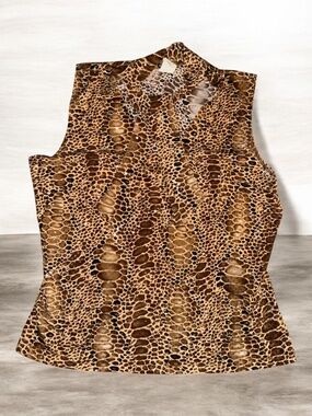 Vintage Coin Brown Leopard Cheetah Print Halter Blouse Sequin Accent Top Y2K 90s